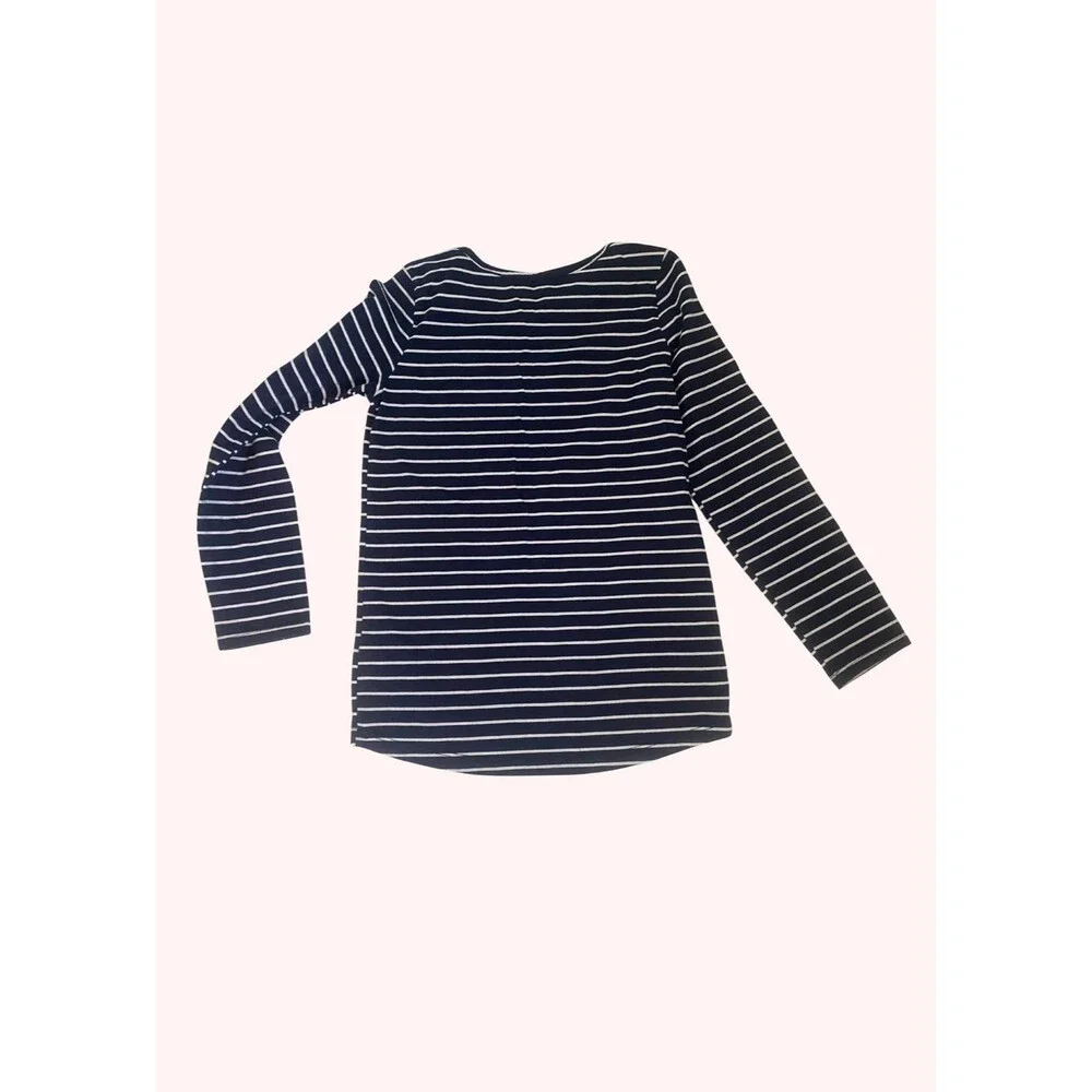 EUC The Children's Place Navy Blue White Striped Long Sleeve Tee Top Size 10/12
